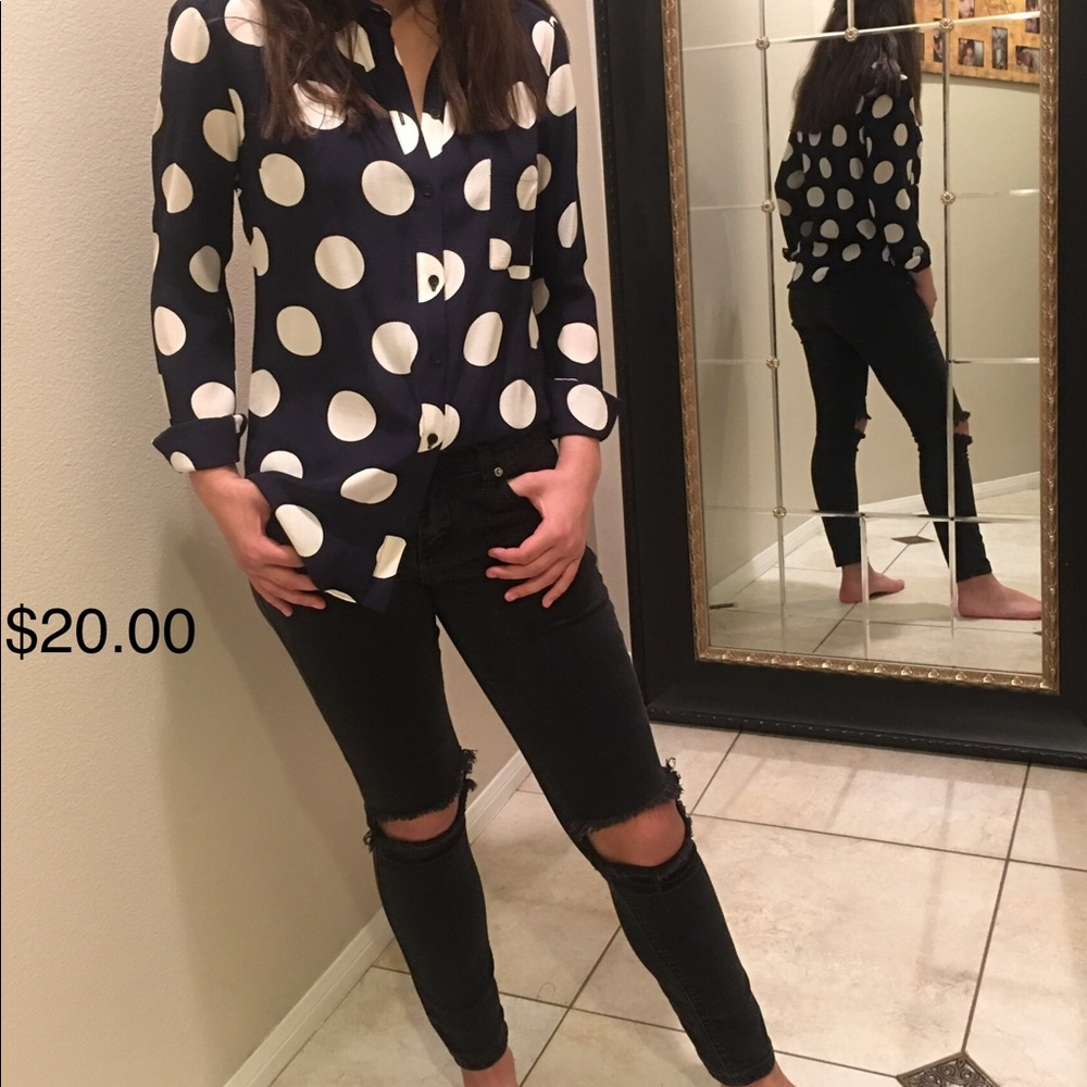 Nordstrom Top Shop Blouse Navy Blue/White